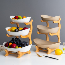 Creative three-layer multi-layer fruit plate European ceramic dried fruit plate bamboo wood rack household snack plate candy tray fruit basket