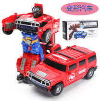 Childrens electric deformation toy car rotating dance Universal police car Boy off-road hummer King Kong Optimus Prime