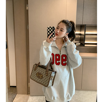 ◆ AMUM maternity wear ◆ American casual fashionable blue letter with zipper lapel casual sweater jacket autumn and winter