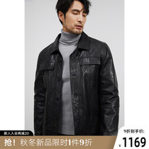 Mens leather short fashion goatskin lapel leather jacket mens trend overcoat Autumn New