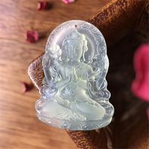 Natural Xiuyan Jade Guanyin pendant Dumou Guanyin jade pendant male and female high through ice jade pendant one picture