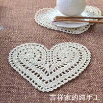 Auspicious Diy Pure Hand Crochet Hook Lace Cotton Thread Woven Loving Shaped Shooting Props Decoration Table Cushion Cup Cushion