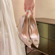 Niche wedding shoes Xiuhe wedding dress two-wear bridal shoes crystal diamond not tired feet high heels thin heel women 2021 new