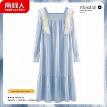 Antarctic French court style long sleeve nightgown women's spring and autumn pajamas long cotton size autumn and winter home clothing
