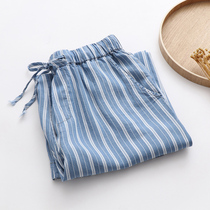 2022 Spring Summer Dress New Loose Korean version tightness waist tenor high waist thin striped jeans 70% wide-legged pants woman