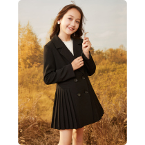 Girl suit jacket 2022 new foreign air Han version for long spring autumn big boy girl child little west suit black