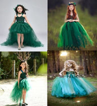 Girls Dark Green Trunk Dress Custom Dress Elf Forest Department Childrens Photography Competition Halloween Parent-Child Walk