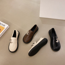 Retro Inn breeze small leather shoes schoolgirls 2022 Spring new One foot pedal Lefoe shoes round head flat flat single shoes