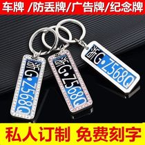 Car license plate keychain stainless steel digital number plate mini anti-loss pendant card custom made men and women hanging ornaments