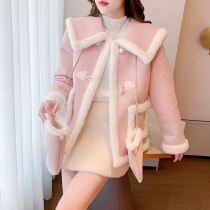 Thickened Lamb hair coat women 2021 autumn and winter New design sense niche leather wool plus velvet warm top