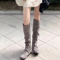 Long Drum Rider Boots Woman 2021 New Fashion Round Head 100 Hitch High Cylinder Boot Side Zip Casual Retro Fashion Boots Woman