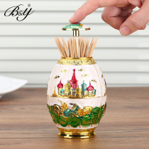 European toothpick box hand pressure automatic toothpick cylinder living room creative toothpick pot zinc alloy castle rose toothpick barrel
