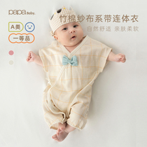 papa climbs climbing summer new newborn baby lacing conjoined clothes men and women children bamboo cotton cotton cloth anti-mite antimicrobial pyjamas