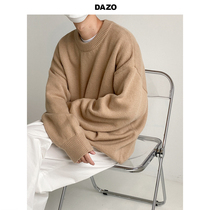 DAZO autumn and winter thickened sweater mens loose Joker solid color round neck knitwear Korean trend pullover top ins ins