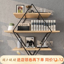 Nordic Wall iron solid wood shelf creative guest restaurant decoration rack single-word partition beauty salon display rack