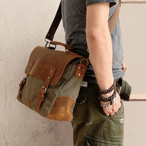 Men Bag Single Shoulder Bag Slanted Satchel Canvas Retro Tide Custom Pattern Briefcase Mailbag Cow Leather Casual Handbag