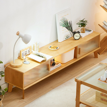 Japan-style mobile door TV cabinet solid wood minimalist modern living room original wood color small household type Changhong glass ground cabinet locker