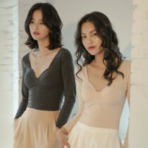 Duvet No marks Warm Underwear Blouse Thin heat with chest cushion Winter Low collar Undershirt Lady Autumn Clothes Tight
