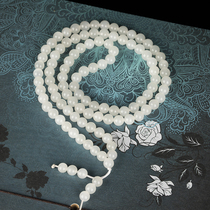 Natural Xinjiang Hetian Jade White Jade sheep fat jade 6mm 108 bracelet chain necklace sweater chain Mens Women