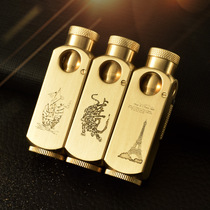 Aggravated kerosene lighter pure brass special-shaped machine carved deep carving pattern National style retro old-fashioned grinding wheel lighter