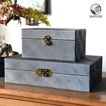New Chinese blue leather metal jewelry box storage box ornaments model room bookcase coffee table decoration jewelry box