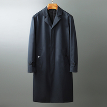 High-grade mens business casual windbreaker spring and autumn knee mens jacket long solid color non-iron suit collar cotton waterproof