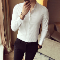 Rich bird Korean striped solid color shirt male spring and autumn base slim man white long sleeve shirt night Trend
