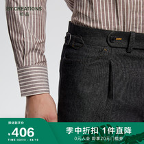 (Clear Bin) Berpint pure cotton single pleated tannins denim jeans Mens Paris buckle Business casual long pants