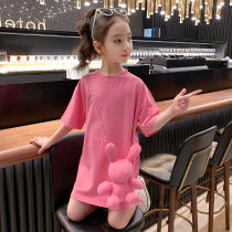 Girls summer dress 2021 new Western style childrens net red skirt summer thin section girls long T-shirt skirt