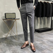 Striped trousers mens 2021 spring and autumn mens pants trend slim foot pants business suit pants casual pants men