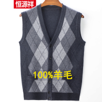Hengyuanxiang autumn winter wool vest male father waistcoat waistcoat shoulder middle-aged and elderly plus size cardigan knitted sweater