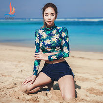 Sanqi swimsuit female split conservative student boxer long-sleeved sexy thin sports small chest gathered hot spring swimsuit