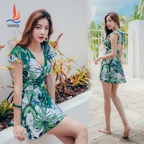 Sanqi swimsuit thin female plus size slightly fat mm one-piece conservative Korean high waist belly cover skirt style boxer swimming suit