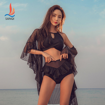 Sanqi swimsuit female hot spring sexy three-piece set 2021 new small chest gathered split bikini blouse swimming suit