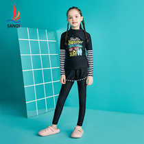 Sanqi childrens swimsuit split mid-size virgin summer long-sleeved trousers quick-drying 2021 new professional training swimming suit