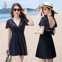 Sanqi swimsuit womens summer 2021 one-piece conservative cover belly thin chest gathered fashion seaside hot spring swimsuit