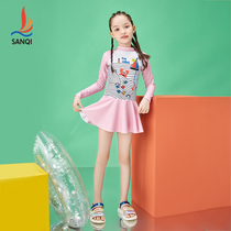Sanqi childrens swimsuit girl one-piece skirt cute princess baby long-sleeved quick-drying small medium and large childrens swimming wear