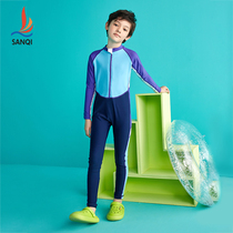 Sanqi 2021 new childrens swimsuit boys one-piece long-sleeved sunscreen quick-drying primary school childrens professional swimming wear