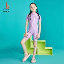 Sanqi childrens swimsuit girls summer one-piece middle and large children girl princess quick-drying 2021 new professional swimming wear