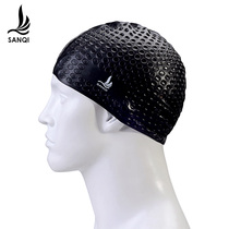 Sanqi inner particle long hair waterproof bubble silicone swimming cap large adult mens and womens fashion swimming sports equipment