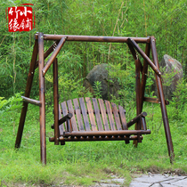 Carbonized anticorrosive wood swing outdoor courtyard double swing hanging chair outdoor balcony garden swing chair
