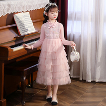 Girls dress in dress spring autumn style 2022 new autumn and winter foreign air small fragrant wind powder yarn dress Long sleeves CUHK Scout princess dress