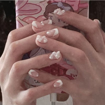 Bride armor Pearl nail ballet ribbon manicure fairy sweet nail art short daily fairy manicure nail wear finished product