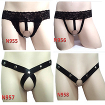 Mens rings imitation leather thong pants mens sex underwear front open hole underwear mens opening open crotch