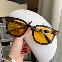 GM sunglasses 2021 New tidal women senior sense tea lang01 yellow transparent Korean sunglasses men round face