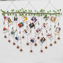 Photo wall decoration self-adhesive Net Red hemp rope wall creative hanging Photo Wall living room grid non-perforated lanyard clip
