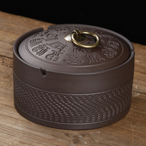 Purple Sand Large Number With Cover Ashtrays Personality Creativity Anti Fly Home Living Room Office Retro Ceramic Relief Smoke Cylinders