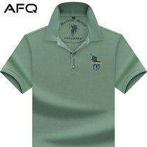 Cotton mens short sleeve T-shirt polo shirt lapel loose casual half sleeve middle aged mens shirt solid color 2021