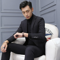New Korean slim British striped mens small suit suit suit autumn and winter jacket single suit casual nightclub trend