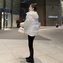 Small colorful bright face down jacket women short 2021 Winter explosion light white duck down loose cocoon coat